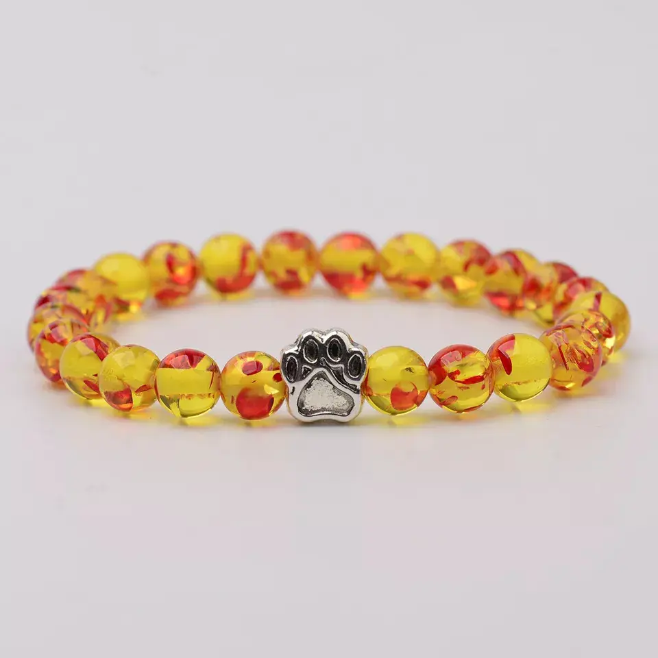 Natural Stone Beads Bracelets Dog Cat Footprint Paw Charms Bracelet 