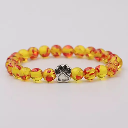 Natural Stone Beads Bracelets Dog Cat Footprint Paw Charms Bracelet 